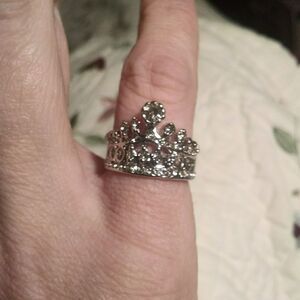 Yoked Crown Ring 5 crystal double silver